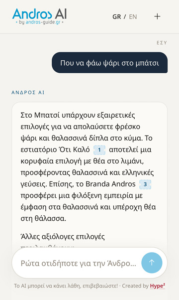 Andros AI: προτάσεις για φαγητό στο Μπατσί